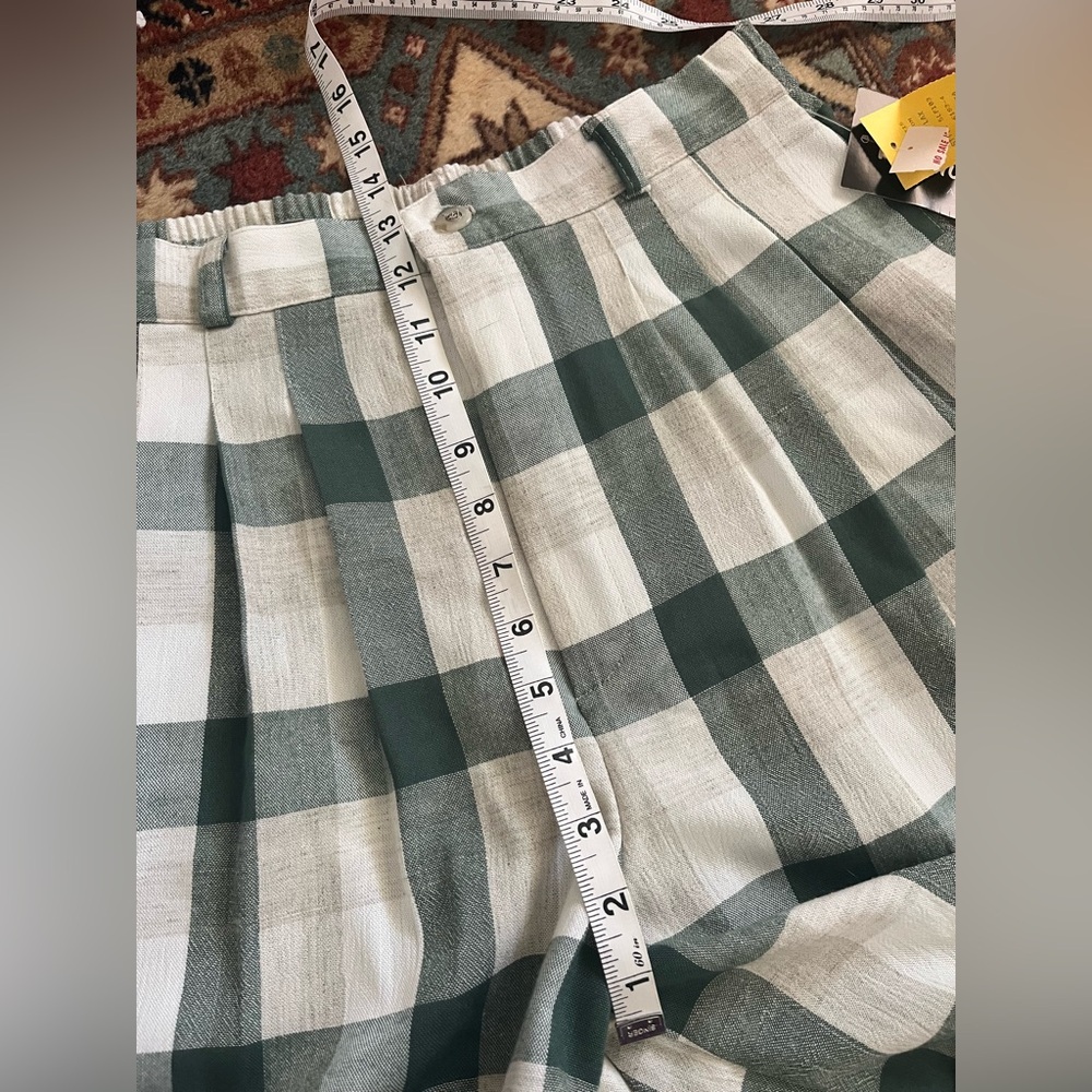NWT Vintage Plaid gingham high waist linen shorts pleats cuffed 80s M - Picture 7 of 9
